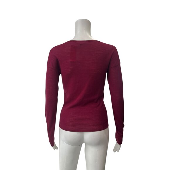 Gucci Burgundy Sheer Knit Pleated Front Slim V-Neck Sweater size Small - Picture 5 of 8